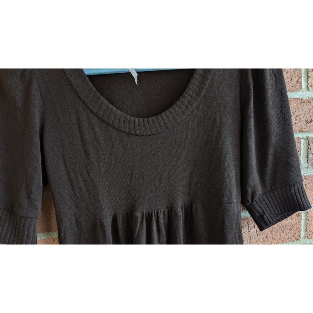 Vintage Y2K 90 Women M Babydoll Top Tunic Dress Short Sleeve USA Chocolate Brown - Picture 4 of 8